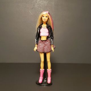 Barbie Doll 2007 Fashion Fever Rocker Blonde Hair With Pink & Black Streaks