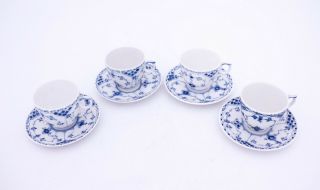 4 Cups & Saucers 528 - Blue Fluted Royal Copenhagen - Half Lace - 2:nd Quality 2