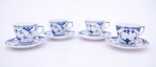 4 Cups & Saucers 528 - Blue Fluted Royal Copenhagen - Half Lace - 2:nd Quality 3