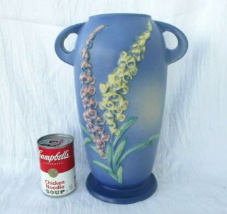 Roseville Art Pottery Large Blue Foxglove Flower Pattern 52 12 Vase Two Handle
