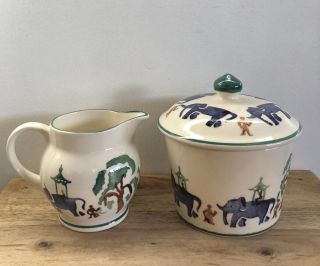 Emma Bridgewater Marching Elephants Sugar Bowl With Lid And Creamer 90s