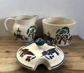 Emma Bridgewater Marching Elephants Sugar Bowl With Lid And Creamer 90s 2