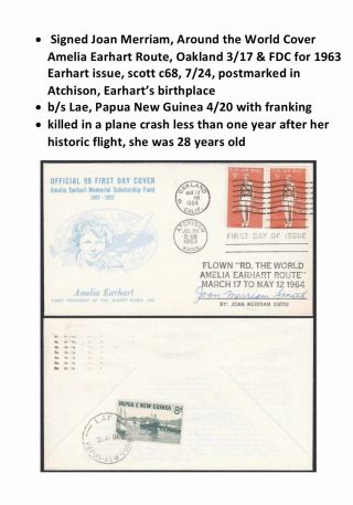 Around The World Flight Cover Amelia Earhart Route Signed By Joan Merriam Smith