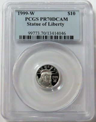 1999 W Platinum Eagle $10 Proof Statue Of Liberty 1/10 Oz Coin Pcgs Pr 70 Dcam