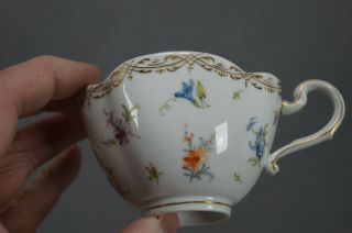 19th Century Dresden Hand Painted Floral & Gold Quatrefoil Tea Cup & Saucer B 3