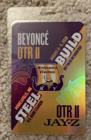 Beyonce Jay - Z 2018 Otr Tour Backstage Pass Minnesota Vikings Logo 5 Bucks