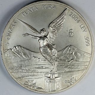 2004 Mexico / Mexican Libertad 5 Oz Onza Plata Pura.  999 Fine Silver Coin
