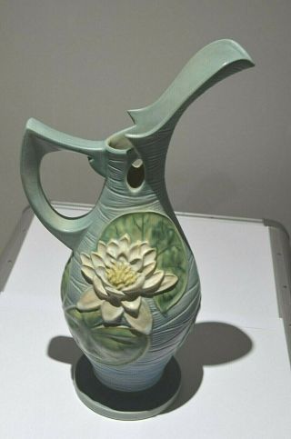 Roseville Pottery Pitcher Water Lilly 15.  5 Inches Tall