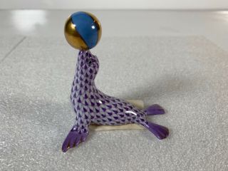 Herend Circus Seal Sea Lion With Ball Figurine Lavender Fishnet 5543