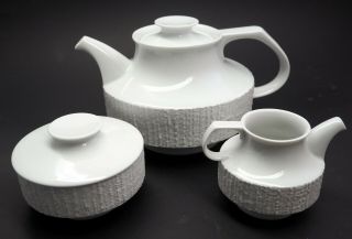 Mcm Coffee/tea Set Teapot Sugar Creamer Thomas Rosenthal Arcta White Bisque