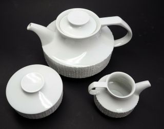 MCM coffee/tea set Teapot Sugar Creamer Thomas Rosenthal Arcta White bisque 2