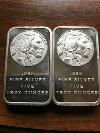 2 - 5 Oz Silver Bar.  999 Fine Silver 10 Troy Ounces Total