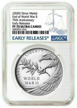2020 End Of World War Ii 75th Anniversary Silver Medal P Wwii Ww2 Eagle/ In Hand