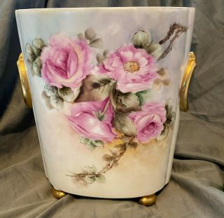 French Limoges Wg & Co William Guerin Hand Painted Cache Pot Jardiniere Vase