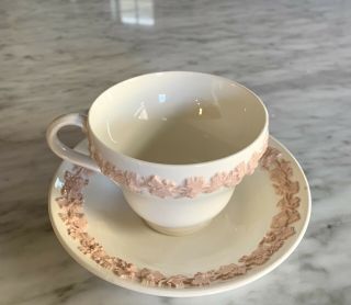 Wedgwood Queensware Pink On Cream Tea Cup & Saucer (b)