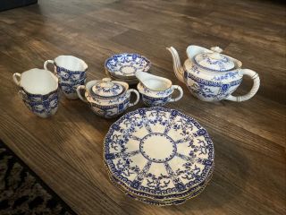 Royal Crownderby Tea Set (blue,  Gold Trim)