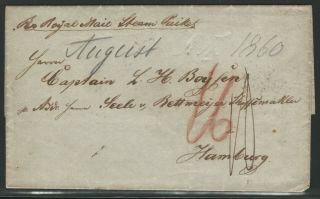 Danish West Indies,  1860 Stampless Cover / Letter,  Sent To Germany,  Via London