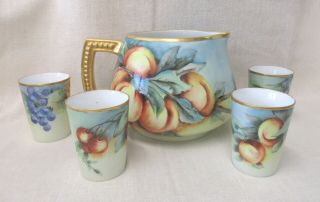 Hand Painted China Cider Set - Pitcher With Four Glasses