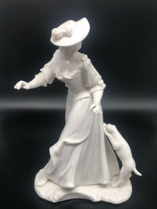 Nymphenburg Porcelain Lady With Dog Figurine Mark Blanc Franz Bustelli