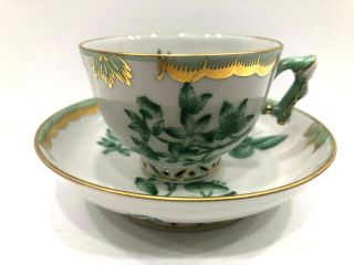 Herend Queen Victoria Fortuna Green,  Mocha - Coffee Cups,  Mandarin Handle,  I.