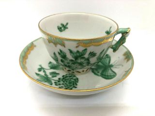 Herend Queen Victoria Fortuna Green,  Mocha - Coffee Cups,  Mandarin Handle,  Ii.