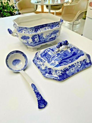 Spode Blue Italian Porcelain Ceramic Soup Tureen W Ladle Ships From Usa