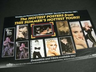 Madonna Ozzy Osbourne Hottest Posters & Tours 1987 Promo Display Ad Cond.