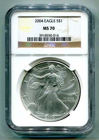 2004 American Silver Eagle Ngc Ms70 Brown Label Ms 70 Coin And Slab