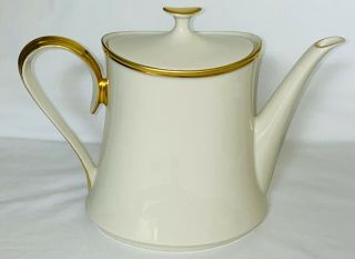 Lenox Eternal 8 " Oval Coffee Pot & Lid W/gold Trim