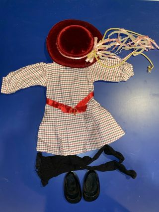 American Girl Doll Samantha Plaid Meet Outfit (dress,  Hat,  Tights,  Shoes)