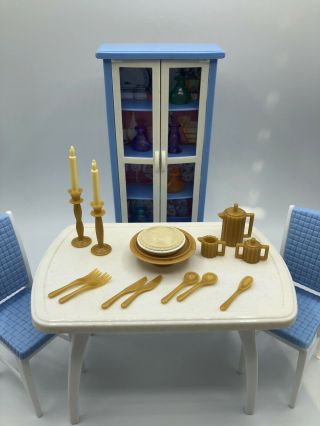 Barbie Doll GRANDMAS Hutch DINING ROOM GOLD CANDLE Table Home Furniture Playset 3