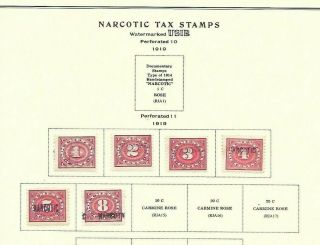 U.  S.  Six Narcotic Tax Revenue Stamps Mounted On A Page,  Questionable Overprints