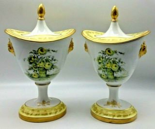 Mottahedeh Design Italy Yellow Flower Covered Urns Compote Lion Heads