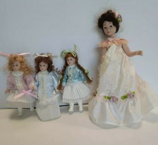 Miniature 1/12 Dollhouse Old Fashion Porcelain Dolls 3 Girls And A Women