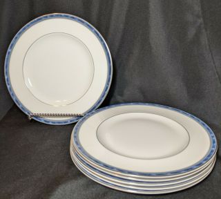 Set Of 6 Royal Doulton 10 5/8 " Dinner Plates Blue Greek Key Rimmed