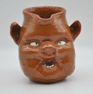 Folk Art Pottery Ugly Pig Jug Pitcher By Artist Jerry Yardbird - Ila,  Ga 1995