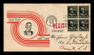 Dr Jim Stamps Us Abe Lincoln Presidential Series Fdc Cover Scott 821 Registered