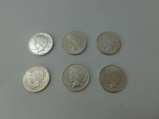 Set Of 6 : Liberty Silver Peace Dollar Coins (3) 1922 And (3) 1923