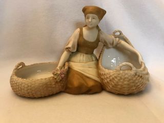 Turn Teplitz Porcelain - Vienna Austria - Peasant Woman W/double Baskets Planter