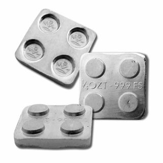 32 - 1/8 Oz.  999 Fine Silver Building Block Bars (2x2) - Connect Blocks Together