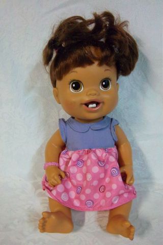 Baby Alive Doll First Teeth Hasbro 14 " Drink & Wets Brown Hair Toy