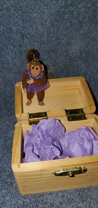 Miniature Polymer Clay Dressed Monkey In Wood Box
