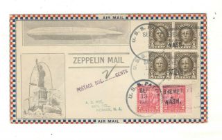 A.  C.  Roessler Zeppelin Mail Cover,  1932,  Uss Patoka,  W/cachet,  Registerd,  P Due