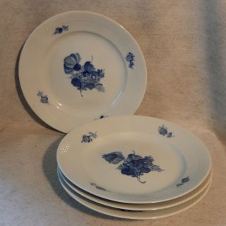 Set 4 Braided Blue Flower Royal Copenhagen 10 " Dinner Plates 10/8097 Denmark