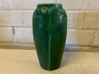 Scott Draves Door Pottery Arts & Crafts Style Green Art Pottery Vase Ginkgo Leaf 3