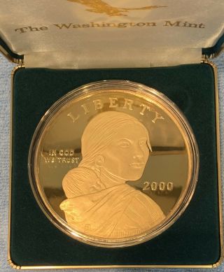 Giant Quarter Pound 2000 Golden Proof Sacagawea 4 Troy Oz.  Fine Silver Ww