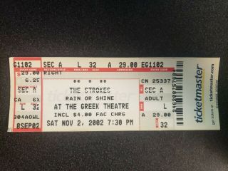 The Strokes Greek Theatre Ticket Stub 11/2/2002