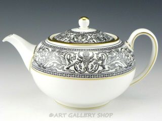 Wedgwood England W4312 Florentine Black And Gold Teapot Tea Pot With Lid