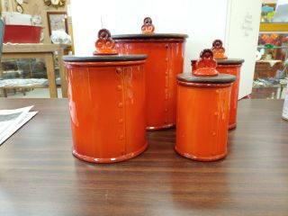 Metlox Poppytrail Red Rooster Canister Set Of Four