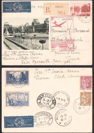 France Us First Flight Cover Paris To York 1939 Pan Am Rppc Musee Du Louvre